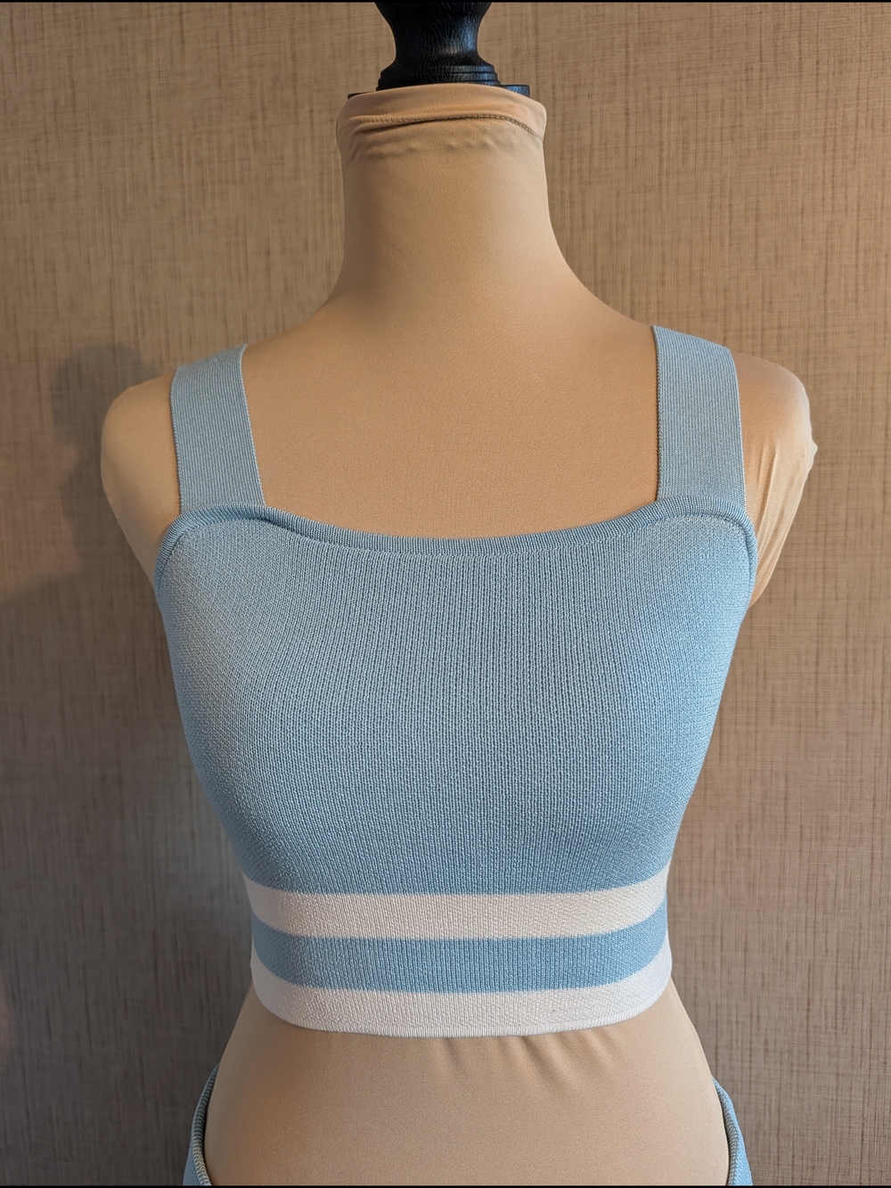 Light Blue Striped Knit Crop Tank